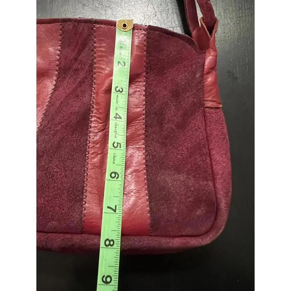 Burgundy‎ Suede and Leather Shoulder Bag OS